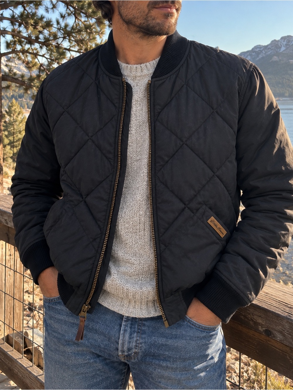 Eddie Bauer 1936 Skyliner Model Quilted Down Bomber Jacket Black M